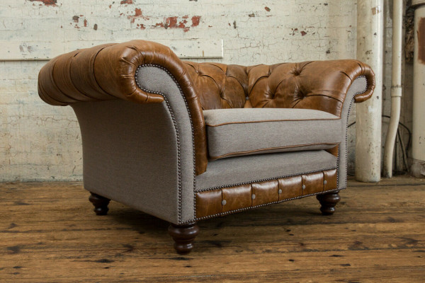 Chesterfield Design Stoff Couch Sessel 1.5 Sitzer Polster Sofas Lounge Neu Club