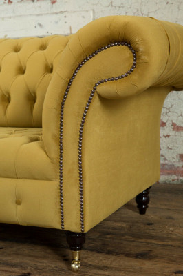 Chesterfield Sofa 2 Sitzer Polster Designer Couchen Sofas Garnitur Gelb Samt Neu