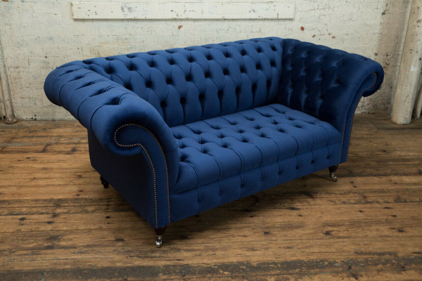 Klassische Chesterfield Couch Blau Polster Garnitur 2 Sitzer Sofas Sofa 185cm