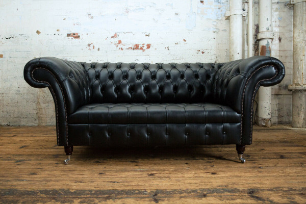 Chesterfield Original Sofa JVMoebel Couch Textil Sofas Couchen Stoff Schwarz Neu