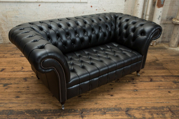 Chesterfield Original Sofa JVMoebel Couch Textil Sofas Couchen Stoff Schwarz Neu