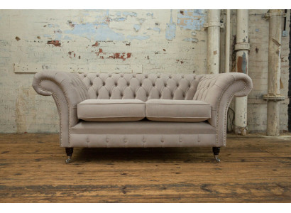 Chesterfield Sofa 2 Sitzer Polster Designer Couchen Sofas Garnitur Beige Samt