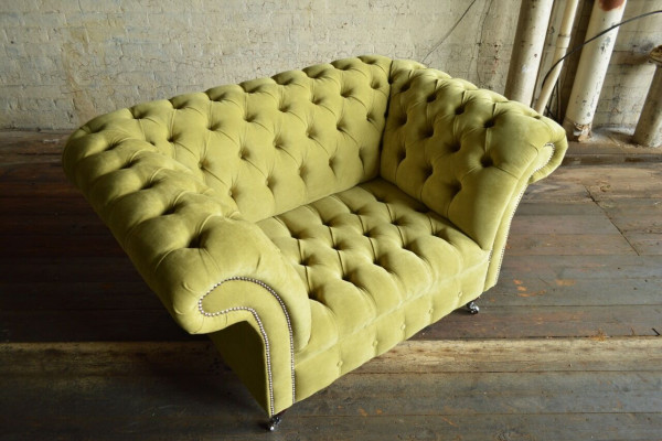 Chesterfield Design Stoff Couch Sessel 1.5 Sitzer Polster Sofas Lounge Samt Grün