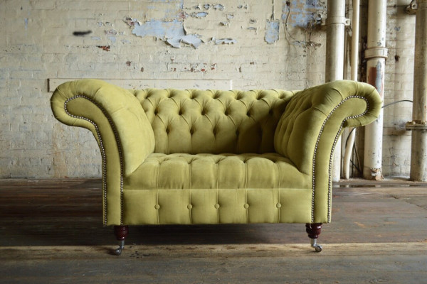 Chesterfield Design Stoff Couch Sessel 1.5 Sitzer Polster Sofas Lounge Samt Grün
