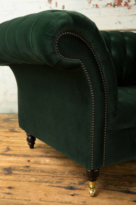 Chesterfield Design Stoff Couch Sessel 1.5 Sitzer Polster Sofas Lounge Grün Samt