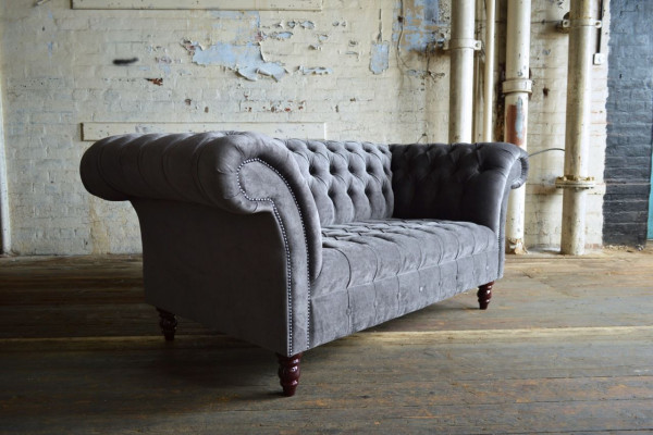 Chesterfield Sofa 2 Sitzer Couch Sofas Couchen Wohnzimmer Design Sofa Grau Neu