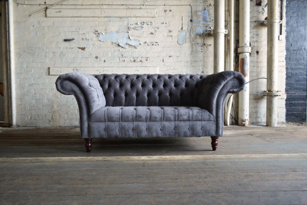 Chesterfield Sofa 2 Sitzer Couch Sofas Couchen Wohnzimmer Design Sofa Grau Neu