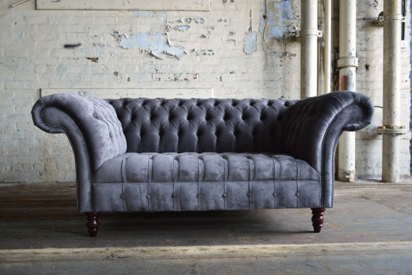 Chesterfield Sofa 2 Sitzer Couch Sofas Couchen Wohnzimmer Design Sofa Grau Neu