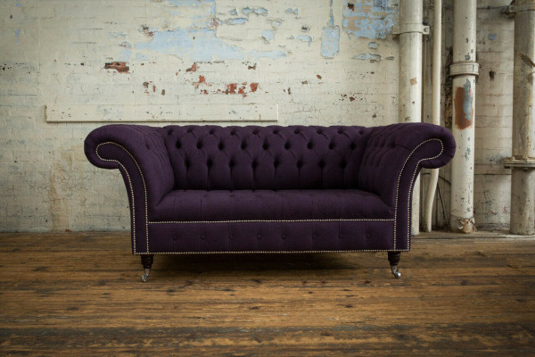 klassische Chesterfield Couch 3 Sitzer Sofa Couch Samt Leder Lila Design Polster