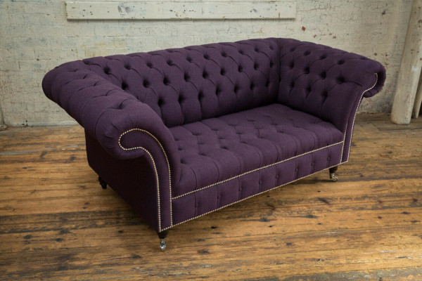 klassische Chesterfield Couch 3 Sitzer Sofa Couch Samt Leder Lila Design Polster