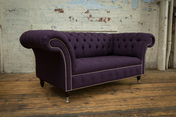klassische Chesterfield Couch 3 Sitzer Sofa Couch Samt Leder Lila Design Polster