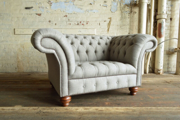 Chesterfield Design Stoff Couch Sessel 1.5 Sitzer Polster Sofas Lounge Grau Samt