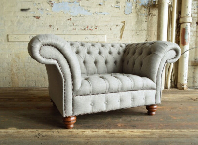 Chesterfield Design Stoff Couch Sessel 1.5 Sitzer Polster Sofas Lounge Grau Samt