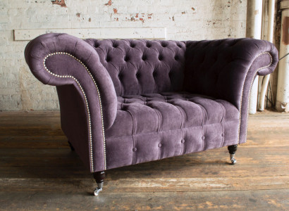 Chesterfield Sessel Couch Polster Sofa Couchen 1,5 Sitzer Einsitzer Lila Textil