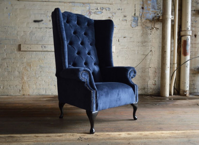 Blauer Ohrensessel Chesterfield Sofa Couch Polster 1 Sitzer Sessel Sofas Textil