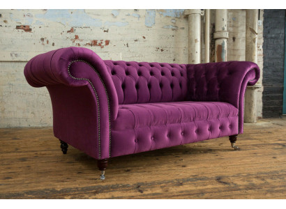 Chesterfield Design Luxus Polster Sofa Couch Sitz Garnitur Leder Textil Lila Neu