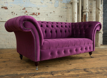 Chesterfield Design Luxus Polster Sofa Couch Sitz Garnitur Leder Textil Lila Neu