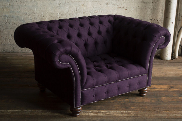 Sessel Chesterfield Design Stoff Couch 1.5 Sitzer Polster Sofas Lounge Samt Lila