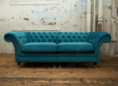 Sofas Chesterfield 3 Sitzer Couch Polster Sitz Textil Stoff Leder Couchen Turkis