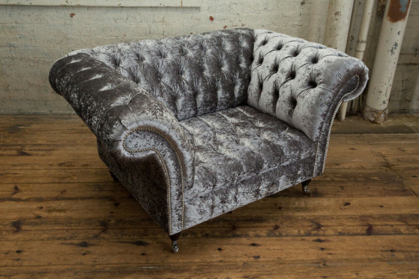Sessel Polster Möbel Chesterfield Couch Textil Leder Stoff Sofa Einsitzer Silber