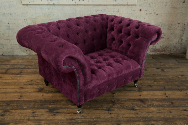 Sessel Couch Polster Sofa Textil Chesterfield Couchen 1,5 Sitzer Bordaux England