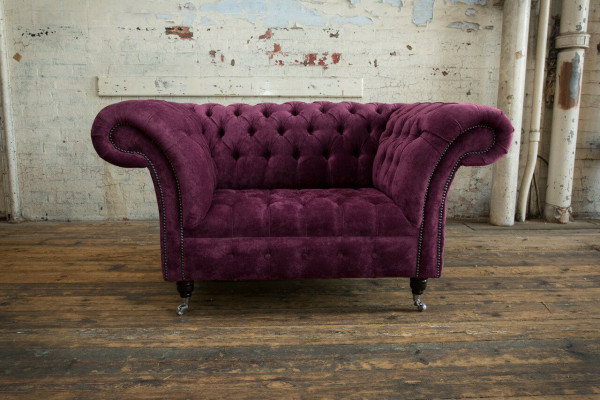 Sessel Couch Polster Sofa Textil Chesterfield Couchen 1,5 Sitzer Bordaux England