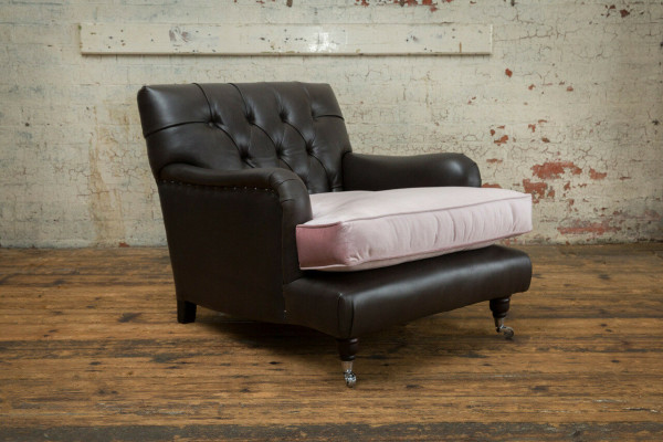 Sessel Fernseh Sitz Club Lounge Textil Leder Edler Design Chesterfield Polster