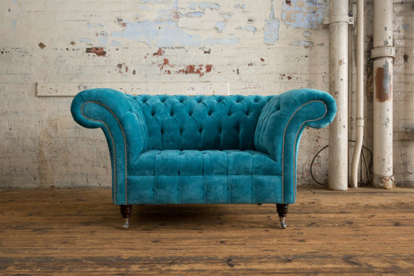 Sessel Chesterfield Design Stoff Couch 1.5 Polster Sofas Lounge Samt Turkis neu