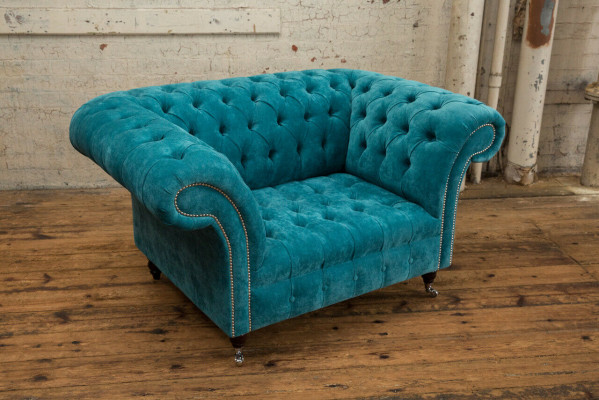 Sessel Chesterfield Design Stoff Couch 1.5 Polster Sofas Lounge Samt Turkis neu