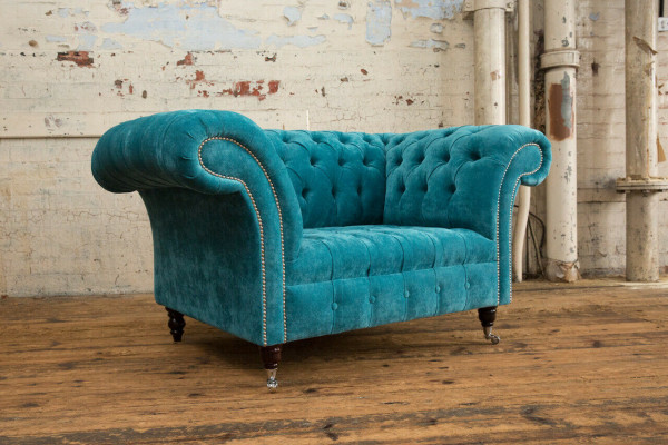Sessel Chesterfield Design Stoff Couch 1.5 Polster Sofas Lounge Samt Turkis neu