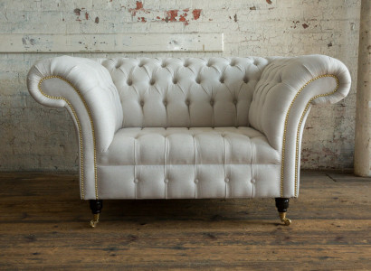 Sessel Couch Polster Sofa Textil Chesterfield Couchen 1,5 Sitzer Einsitzer Weiß
