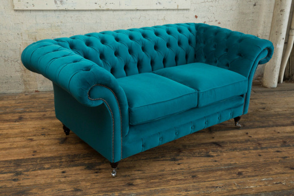 Chesterfield Sofa 2er Polster Designer Couchen Sofas Garnitur Türkis Samt Neu