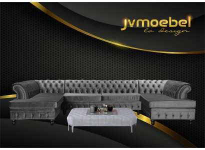 Chesterfield Samt Ecksofa U-Form Wohnlandschaft Polsterecke Sofa Couch Sofas Neu