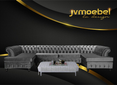 Chesterfield Samt Ecksofa U-Form Wohnlandschaft Polsterecke Sofa Couch Sofas Neu