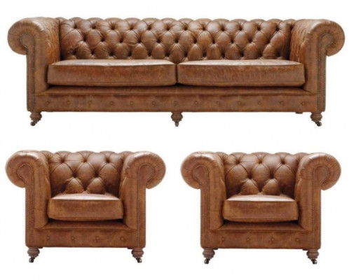 Antik Stil Chesterfield Sofagarnitur Couch Polster Garnitur Garnituren Ledersofa