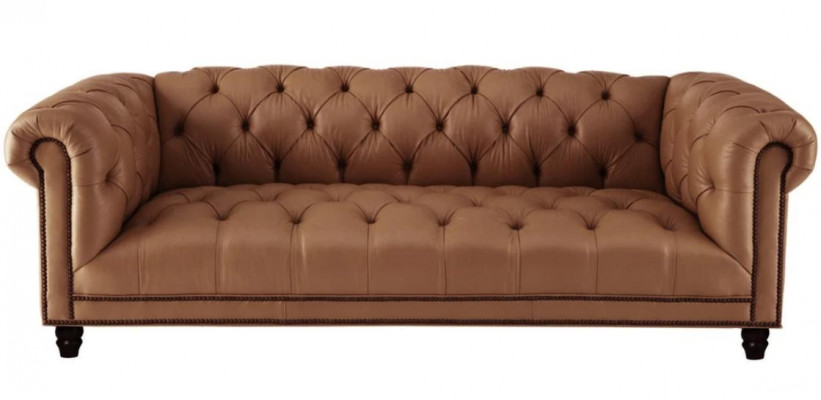 Beige Dreisitzer Leder Chesterfield Wohnzimmer Modern Design Couchen Sofa Neu