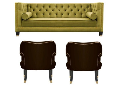 Sofagarnitur Beige Chesterfield Couch Samt Sofa couchen Sofas Polster 311 Sitzer