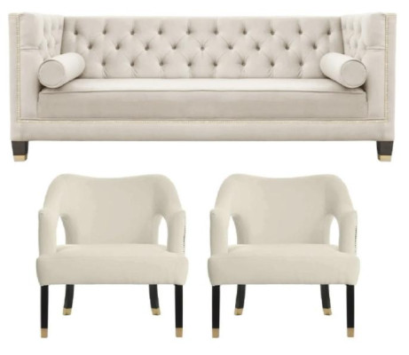 Beige Chesterfield Couch Samt Sofa Sofagarnitur couchen Sofas Polster 311 Sitzer