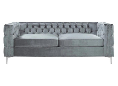 Silber Dreisitzer Chesterfield Stoff Wohnzimmer Design Couchen Polster Sofas Neu
