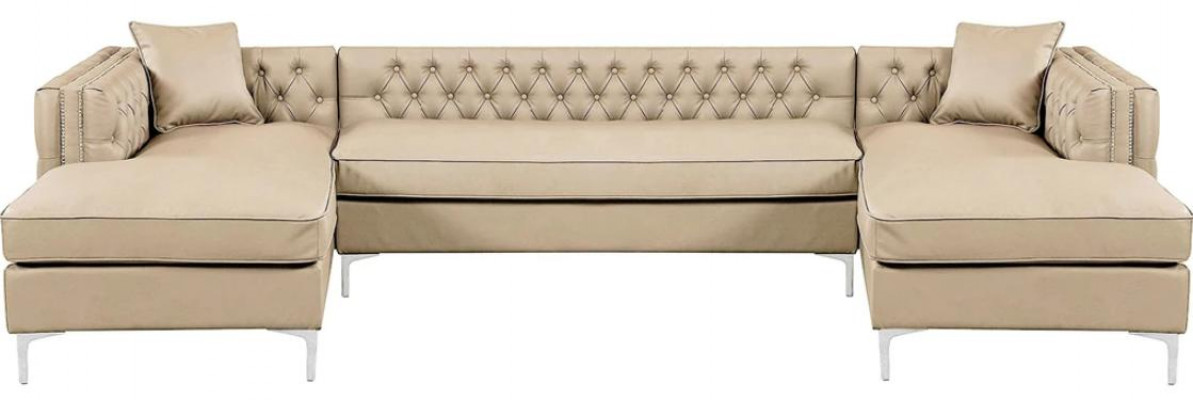 Ecksofa Beige Wohnlandschaft Couch Eckgarnitur Polster Chesterfield Möbel Design