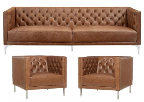 Braun Chesterfield 2 Sessel Leder Modern Design Sofa Neu Kreative Möbel Sofa Set