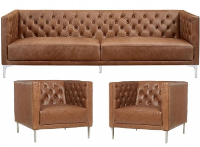 Braun Chesterfield 2 Sessel Leder Modern Design Sofa Neu Kreative Möbel Sofa Set