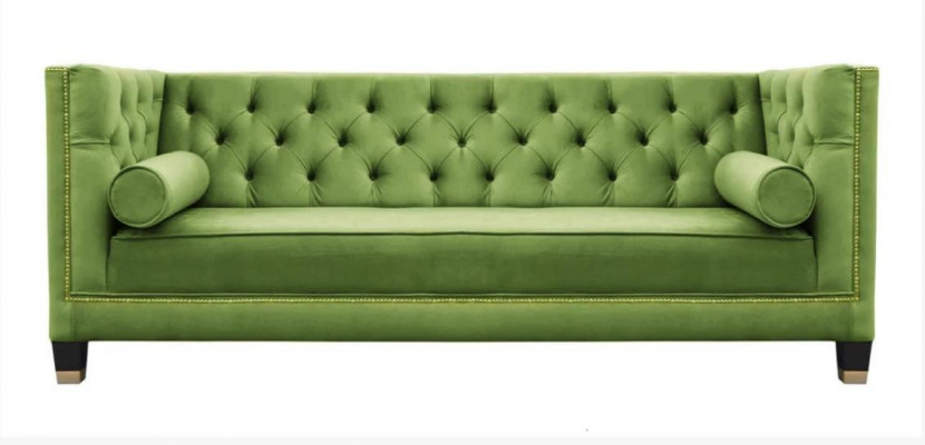 Chesterfield Dreisitzer Stoff Wohnzimmer Design Couchen Polster Sofa Sofas Grün
