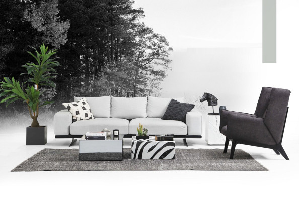 Sessel Ohrensessel Cocktailsessel Stoff Wohnzimmer Grau Modern Design