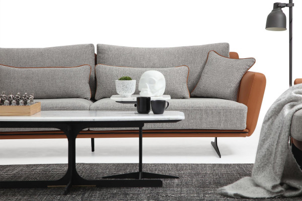 Zweisitzer Sofa 2 Sitzer Stoff Orange Modern Design Wohnzimmer Grau