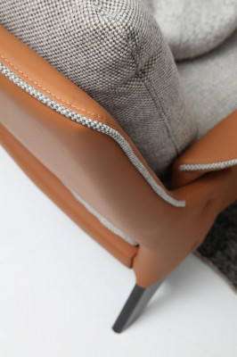 Zweisitzer Sofa 2 Sitzer Stoff Orange Modern Design Wohnzimmer Grau