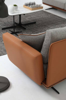 Zweisitzer Sofa 2 Sitzer Stoff Orange Modern Design Wohnzimmer Grau