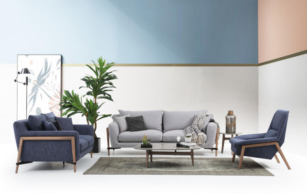 Sessel Ohrensessel Sitzer Cocktailsessel Stoff Wohnzimmer Modern Blau