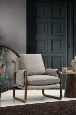 Sessel Ohrensessel Stoff Grau Wohnzimmer Polyester 1 Sitzer Modern Neu