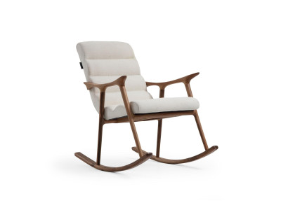 Schaukelstuhl Sessel Ohrensessel Stoff Holz 1 Sitzer Modern Braun Weiß